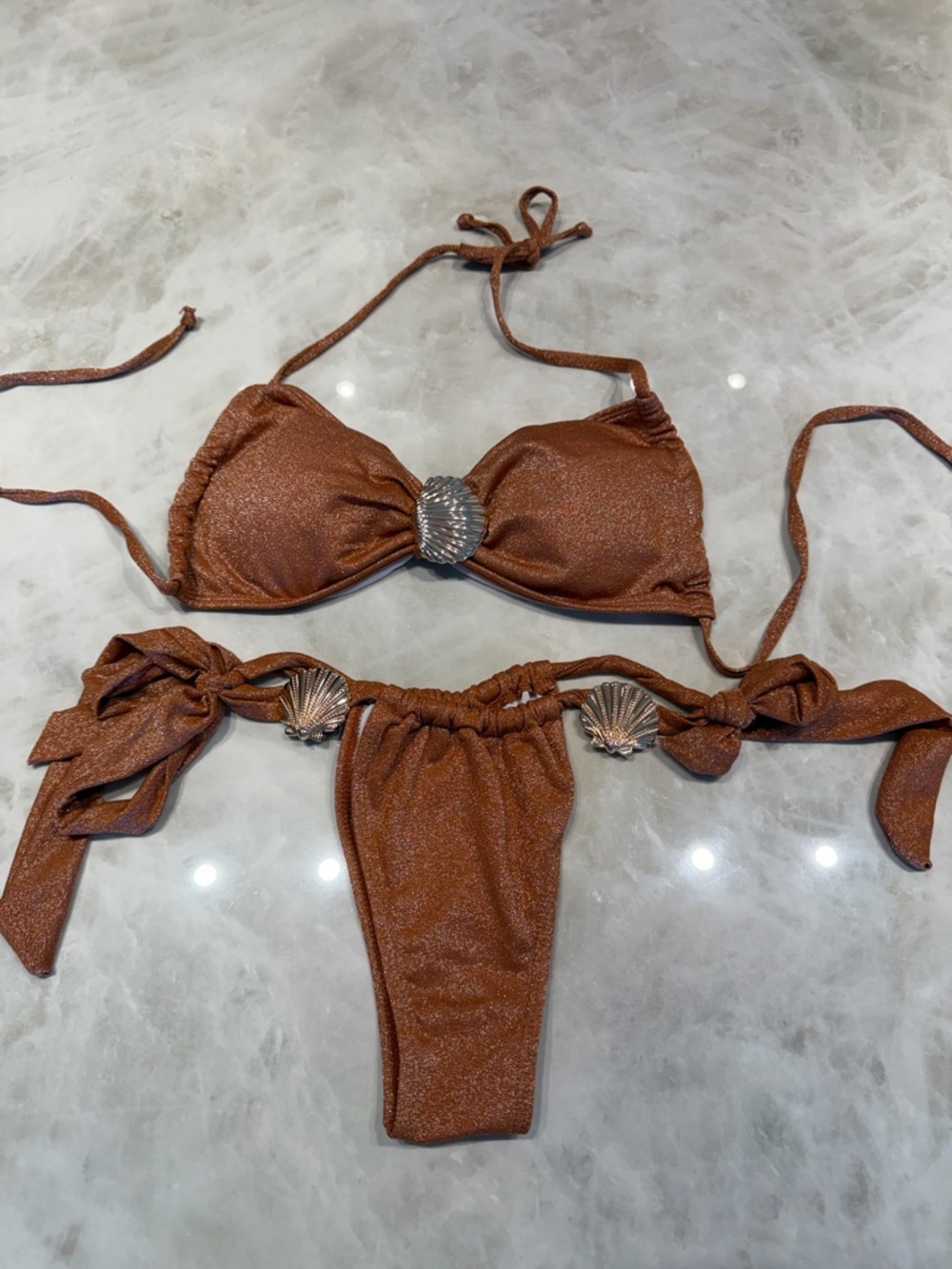 Shimmery Brown Shell Accent Bikini Set
